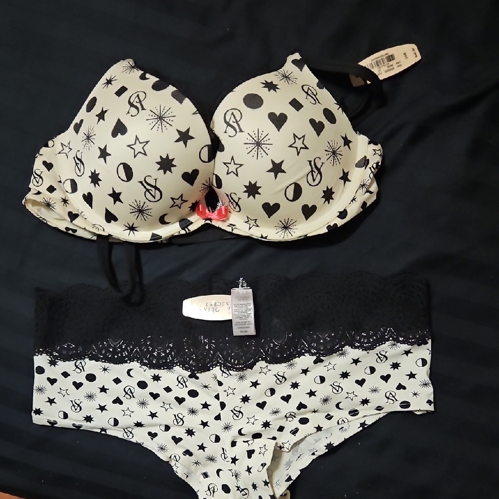 Victoria's Secret Black and White Patterned Lingerie Set